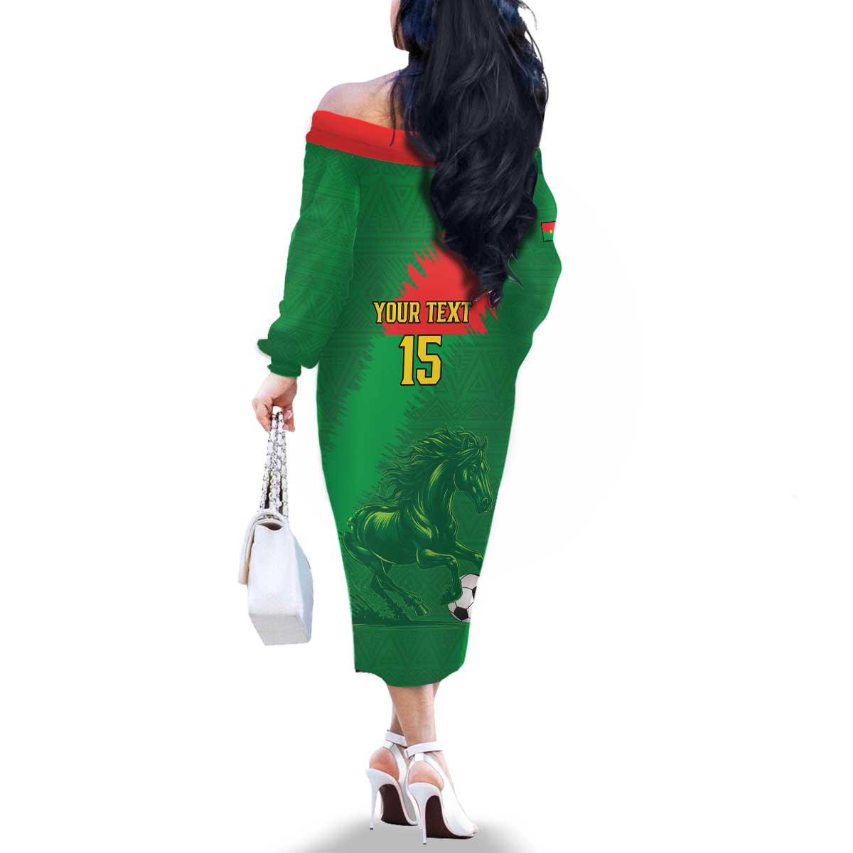 Custom Burkina Faso Football Family Matching Off The Shoulder Long Sleeve Dress and Hawaiian Shirt Go Les Etalons