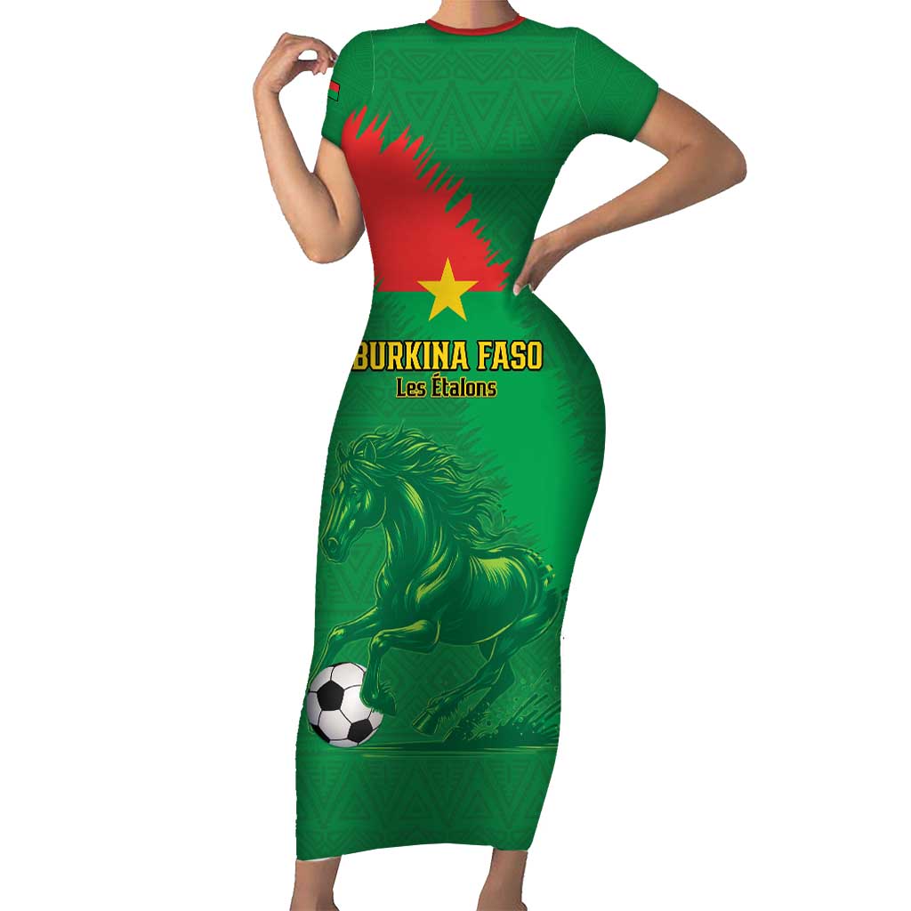 Custom Burkina Faso Football Family Matching Short Sleeve Bodycon Dress and Hawaiian Shirt Go Les Etalons