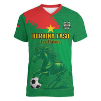 Custom Burkina Faso Football Women V-Neck T-Shirt Go Les Etalons