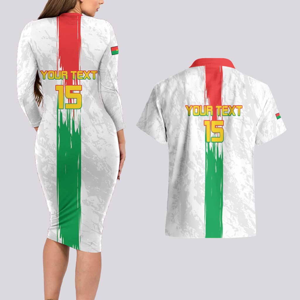 Custom Burkina Faso Football Couples Matching Long Sleeve Bodycon Dress and Hawaiian Shirt Grunge Style