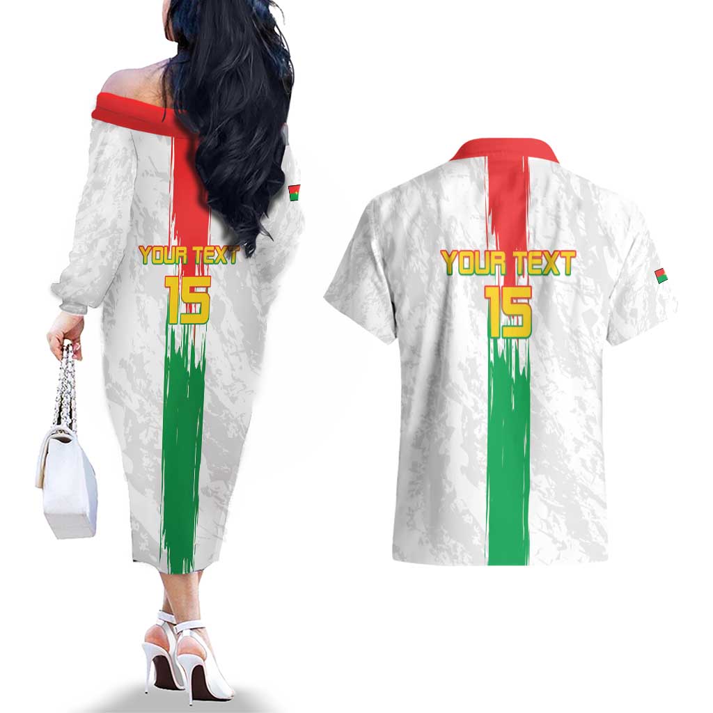 Custom Burkina Faso Football Couples Matching Off The Shoulder Long Sleeve Dress and Hawaiian Shirt Grunge Style
