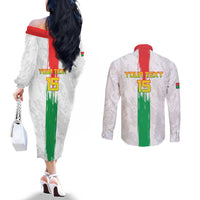 Custom Burkina Faso Football Couples Matching Off The Shoulder Long Sleeve Dress and Long Sleeve Button Shirt Grunge Style