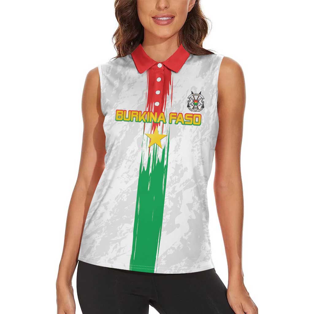 Custom Burkina Faso Football Women Sleeveless Polo Shirt Grunge Style