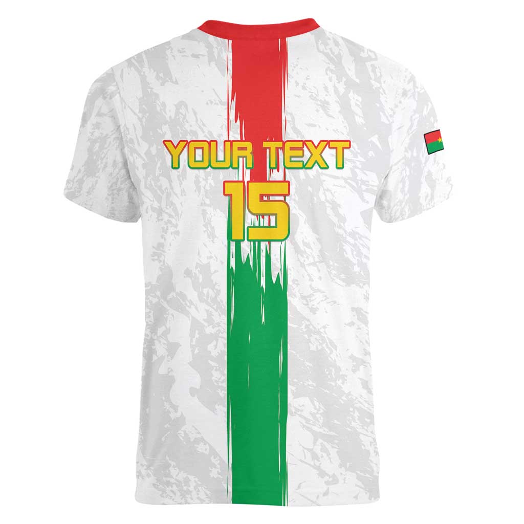 Custom Burkina Faso Football Women V-Neck T-Shirt Grunge Style