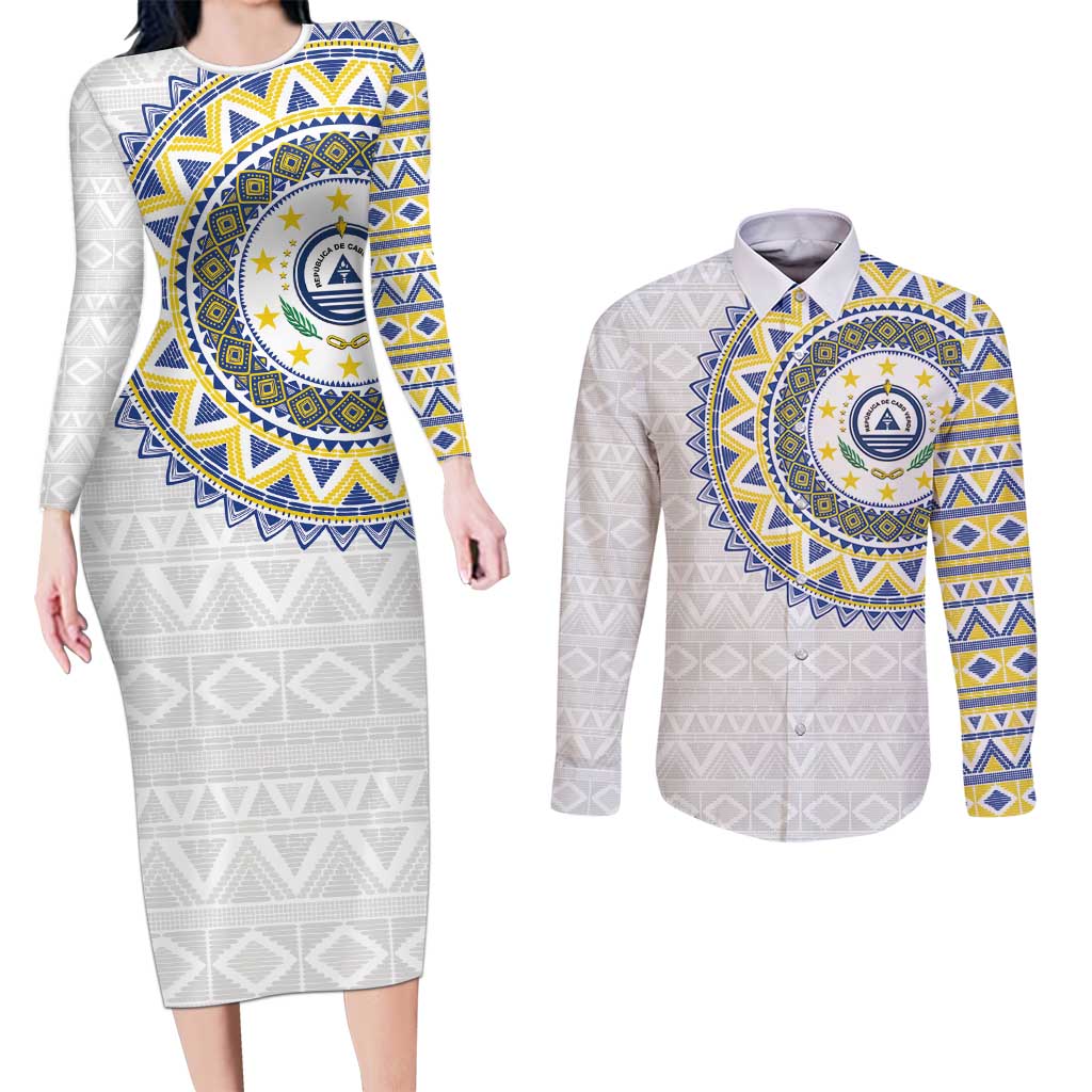 Cape Verde Couples Matching Long Sleeve Bodycon Dress and Long Sleeve Button Shirt African Tribal Pattern