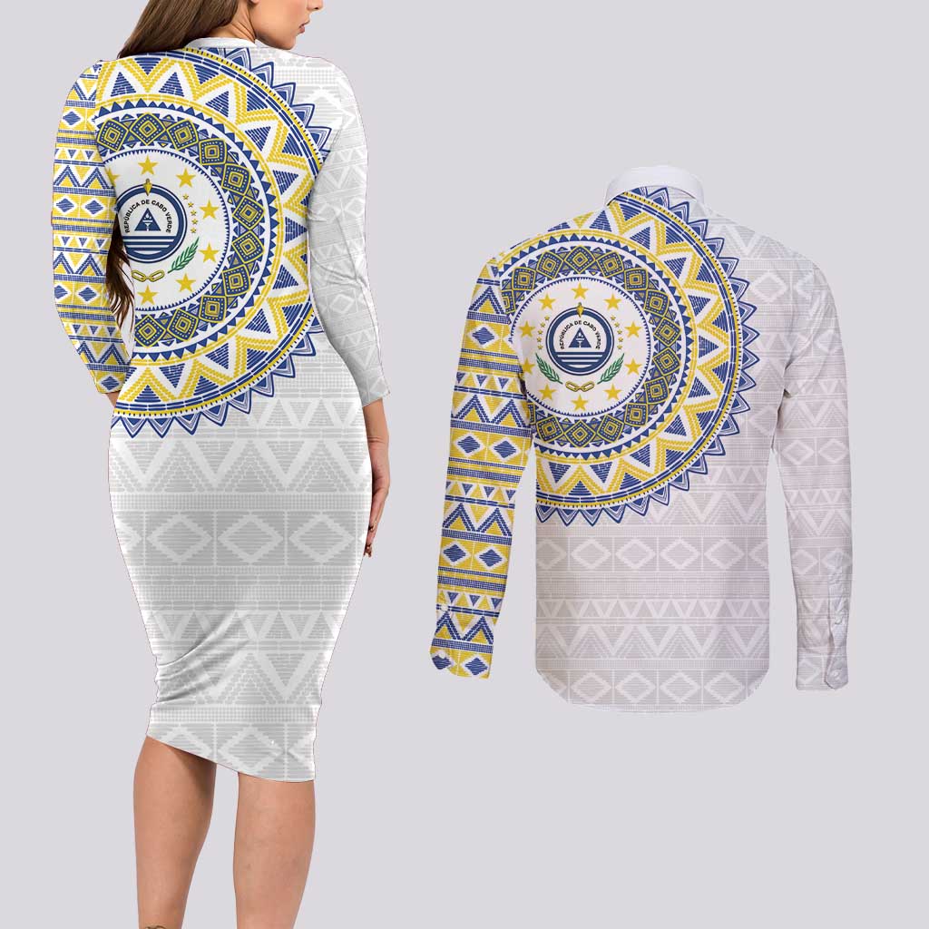 Cape Verde Couples Matching Long Sleeve Bodycon Dress and Long Sleeve Button Shirt African Tribal Pattern