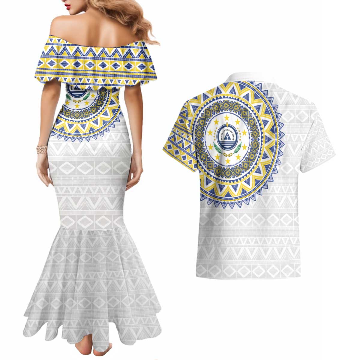 Cape Verde Couples Matching Mermaid Dress and Hawaiian Shirt African Tribal Pattern