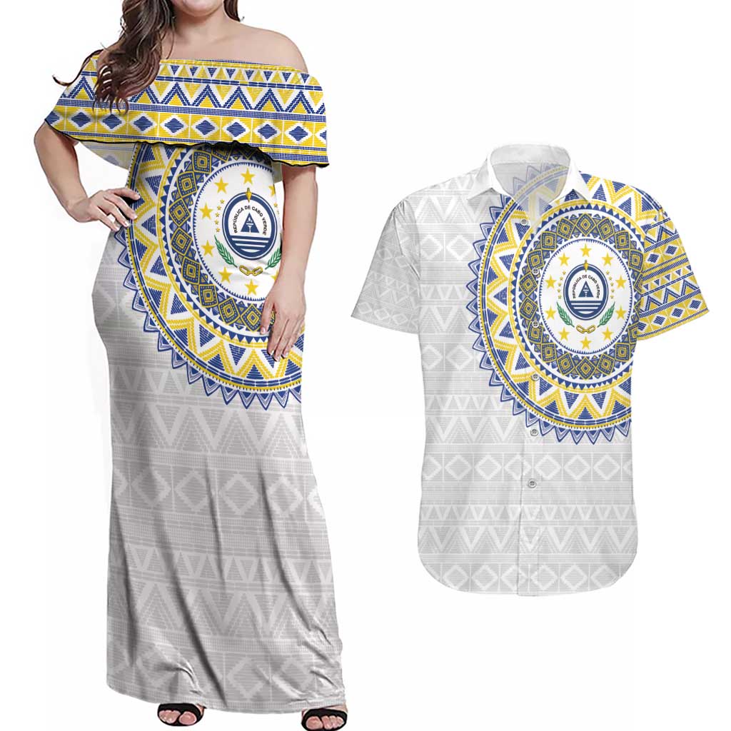 Cape Verde Couples Matching Off Shoulder Maxi Dress and Hawaiian Shirt African Tribal Pattern