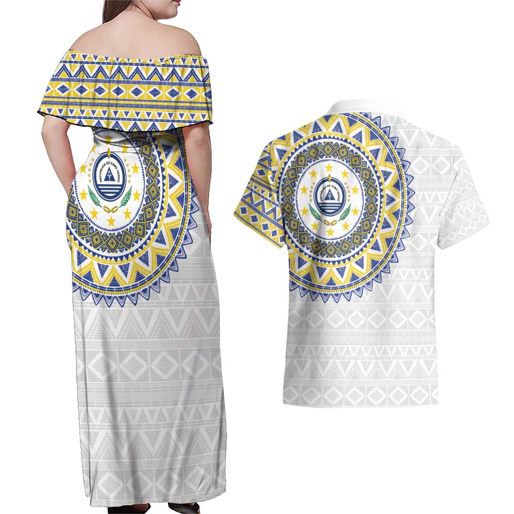 Cape Verde Couples Matching Off Shoulder Maxi Dress and Hawaiian Shirt African Tribal Pattern