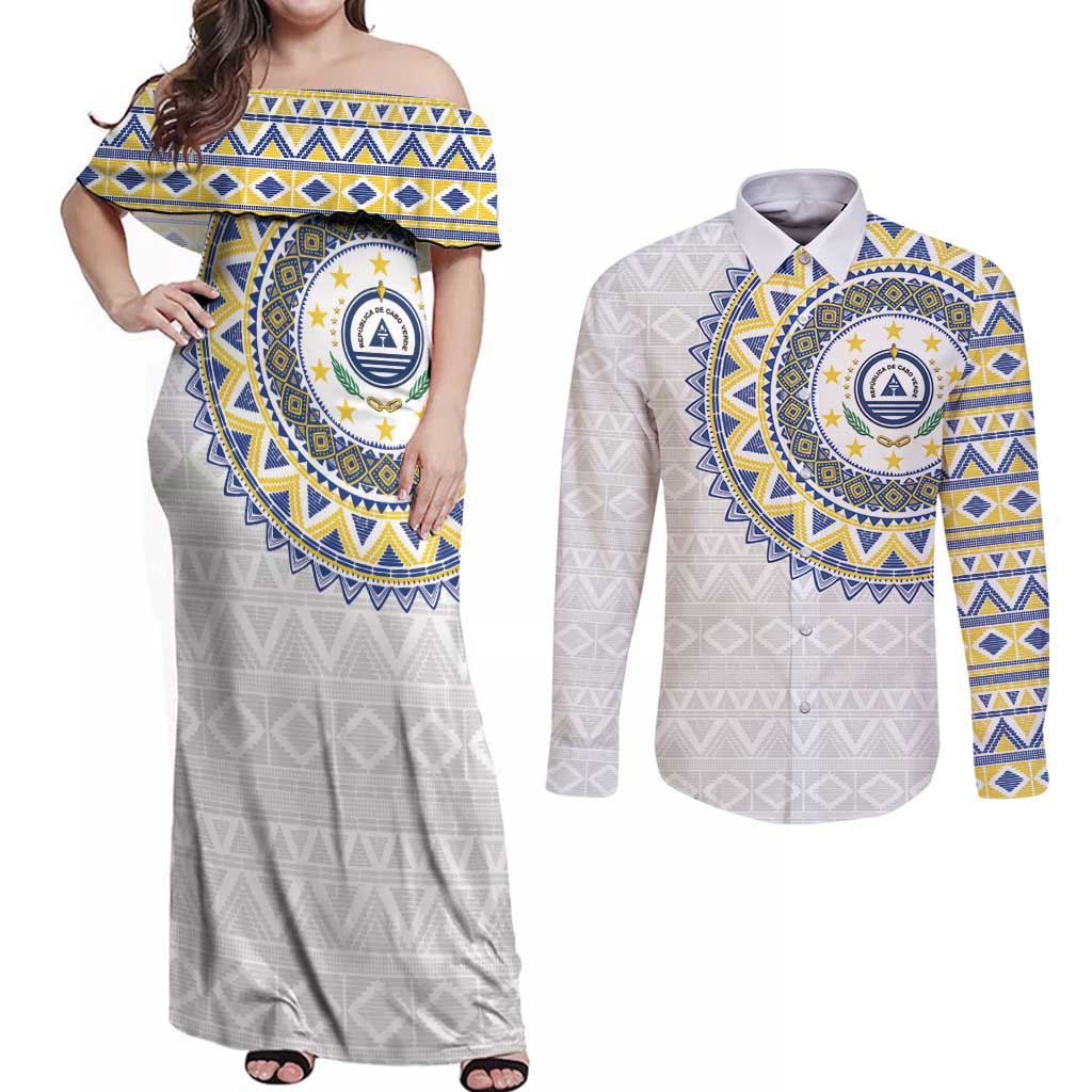 Cape Verde Couples Matching Off Shoulder Maxi Dress and Long Sleeve Button Shirt African Tribal Pattern