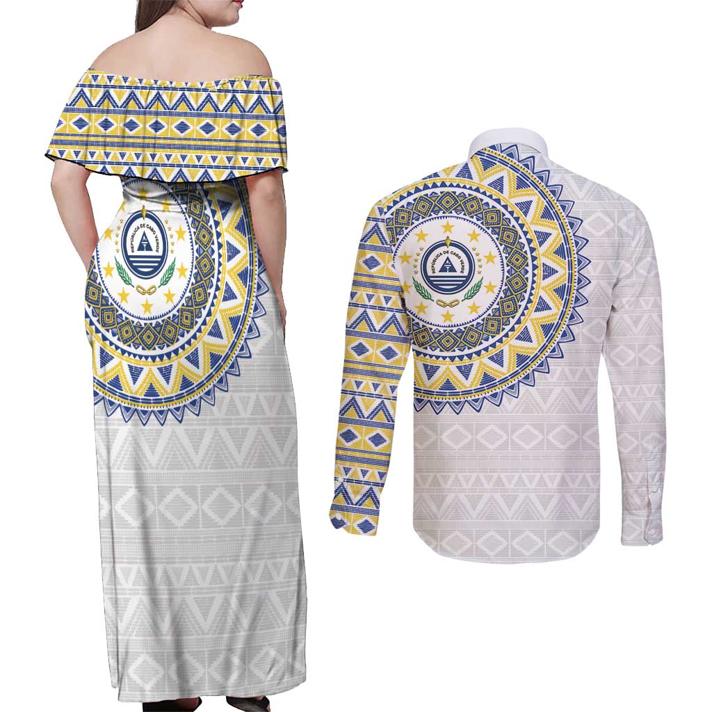 Cape Verde Couples Matching Off Shoulder Maxi Dress and Long Sleeve Button Shirt African Tribal Pattern