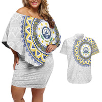 Cape Verde Couples Matching Off Shoulder Short Dress and Hawaiian Shirt African Tribal Pattern