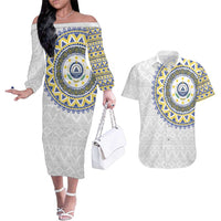 Cape Verde Couples Matching Off The Shoulder Long Sleeve Dress and Hawaiian Shirt African Tribal Pattern