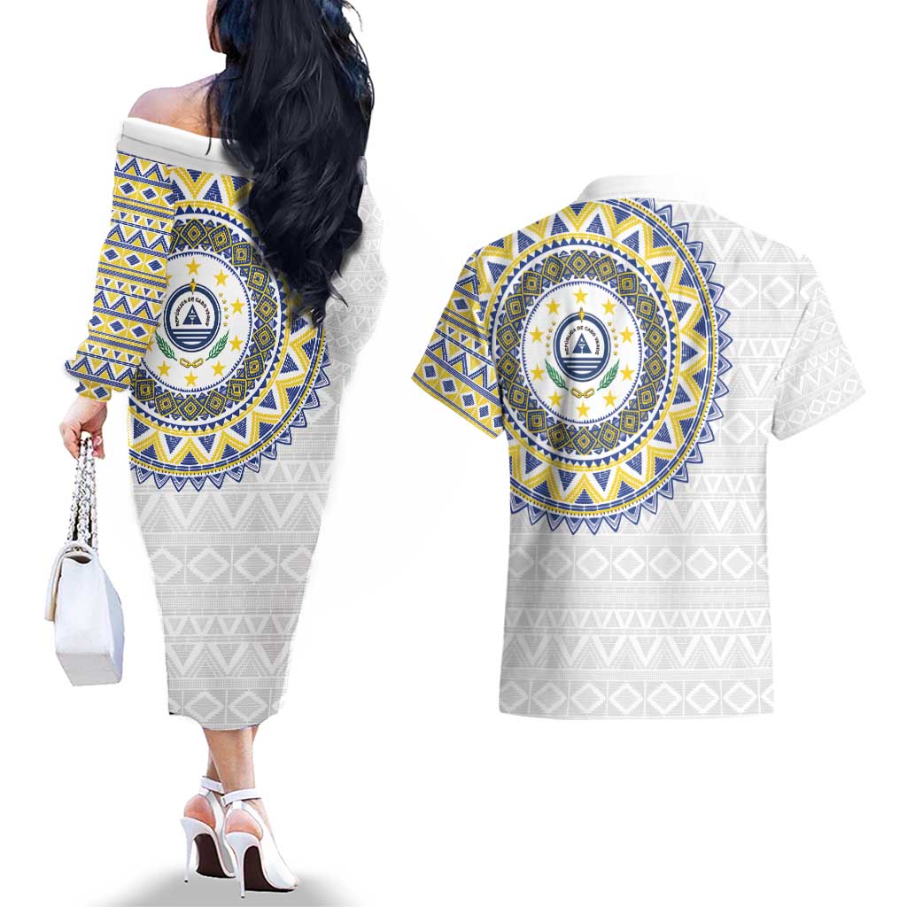 Cape Verde Couples Matching Off The Shoulder Long Sleeve Dress and Hawaiian Shirt African Tribal Pattern