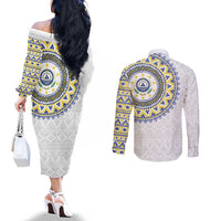 Cape Verde Couples Matching Off The Shoulder Long Sleeve Dress and Long Sleeve Button Shirt African Tribal Pattern
