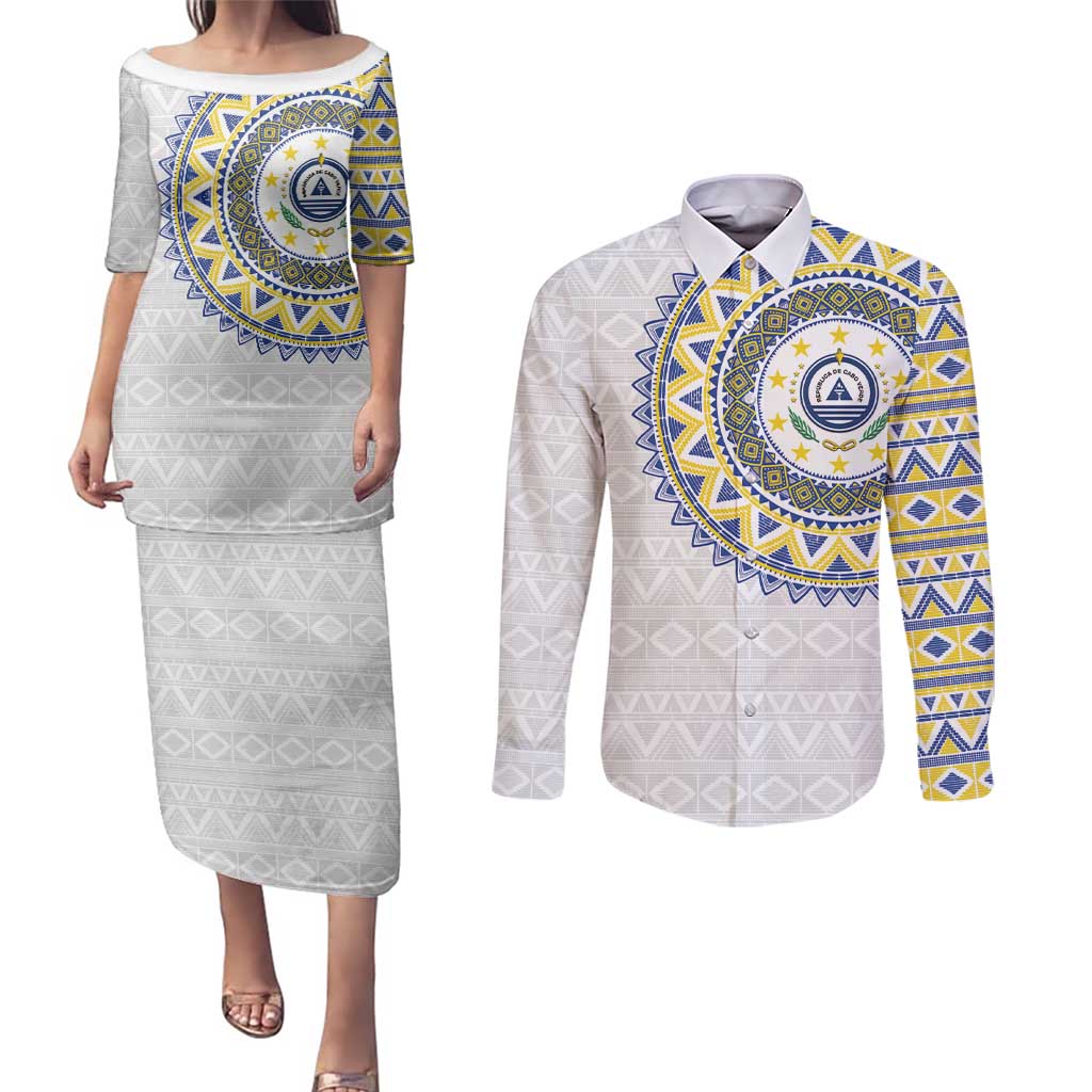 Cape Verde Couples Matching Puletasi and Long Sleeve Button Shirt African Tribal Pattern