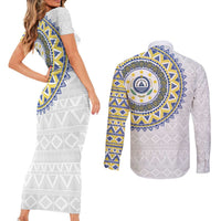 Cape Verde Couples Matching Short Sleeve Bodycon Dress and Long Sleeve Button Shirt African Tribal Pattern