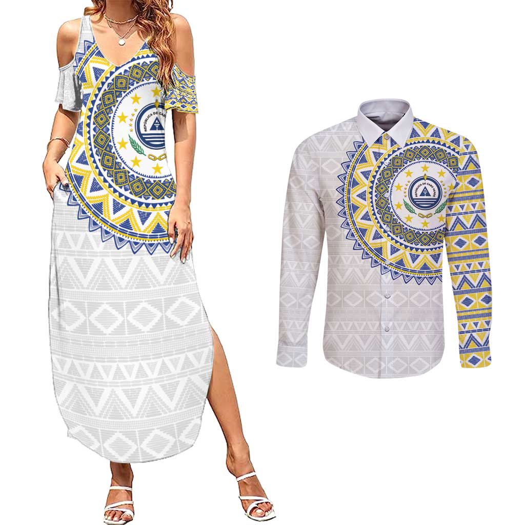Cape Verde Couples Matching Summer Maxi Dress and Long Sleeve Button Shirt African Tribal Pattern