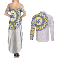 Cape Verde Couples Matching Summer Maxi Dress and Long Sleeve Button Shirt African Tribal Pattern