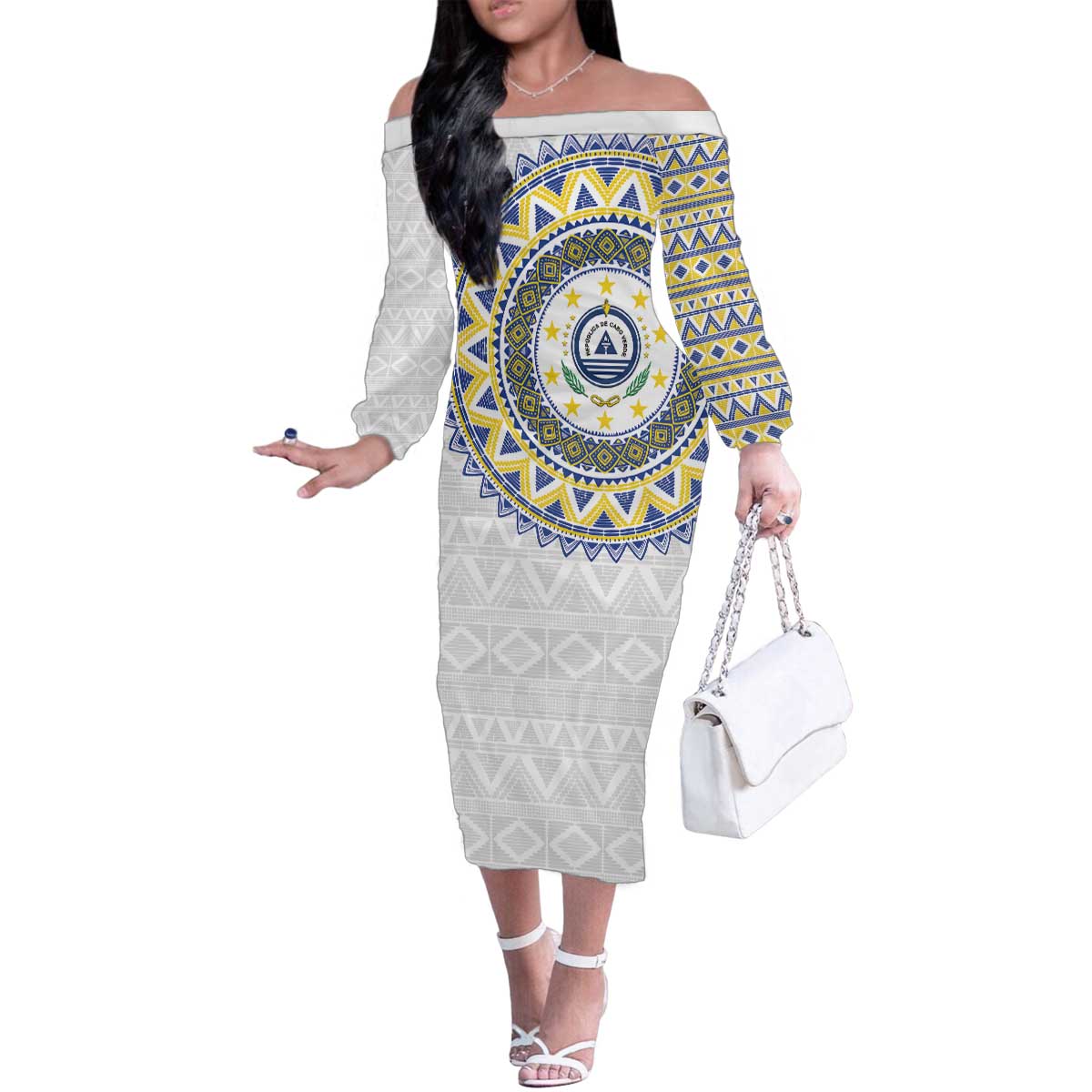 Cape Verde Family Matching Off The Shoulder Long Sleeve Dress and Hawaiian Shirt African Tribal Pattern