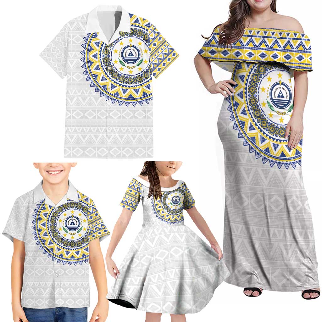 Cape Verde Family Matching Off Shoulder Maxi Dress and Hawaiian Shirt African Tribal Pattern