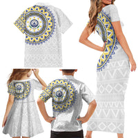 Cape Verde Family Matching Short Sleeve Bodycon Dress and Hawaiian Shirt African Tribal Pattern