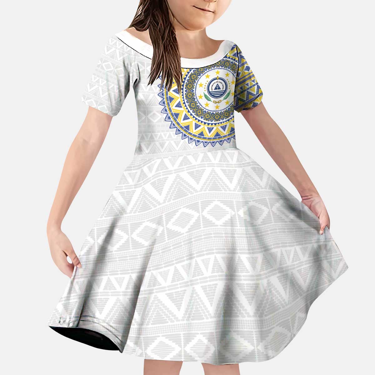 Cape Verde Kid Short Sleeve Dress African Tribal Pattern