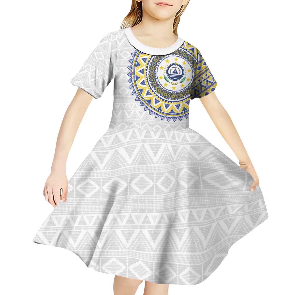 Cape Verde Kid Short Sleeve Dress African Tribal Pattern