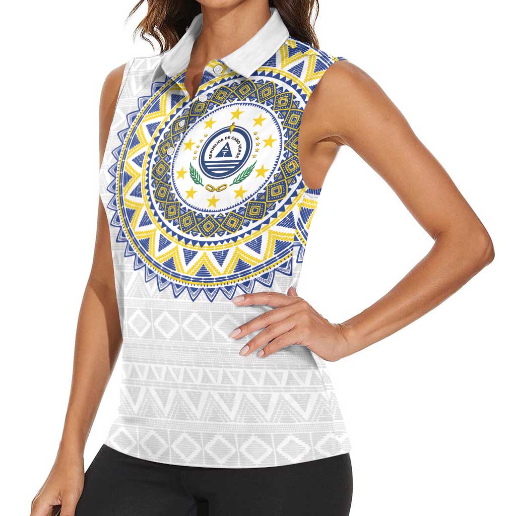 Cape Verde Women Sleeveless Polo Shirt African Tribal Pattern
