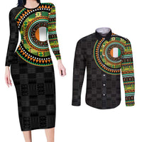 Ivory Coast Couples Matching Long Sleeve Bodycon Dress and Long Sleeve Button Shirt African Tribal Pattern