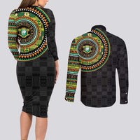 Ivory Coast Couples Matching Long Sleeve Bodycon Dress and Long Sleeve Button Shirt African Tribal Pattern