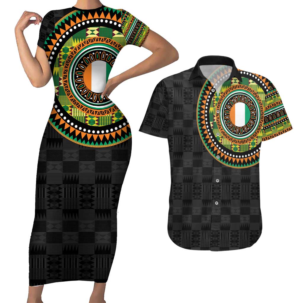 Ivory Coast Couples Matching Short Sleeve Bodycon Dress and Hawaiian Shirt African Tribal Pattern