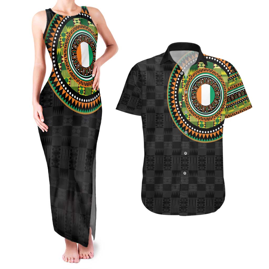 Ivory Coast Couples Matching Tank Maxi Dress and Hawaiian Shirt African Tribal Pattern