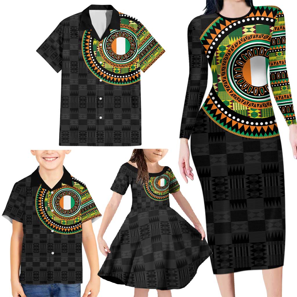 Ivory Coast Family Matching Long Sleeve Bodycon Dress and Hawaiian Shirt African Tribal Pattern
