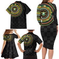 Ivory Coast Family Matching Long Sleeve Bodycon Dress and Hawaiian Shirt African Tribal Pattern