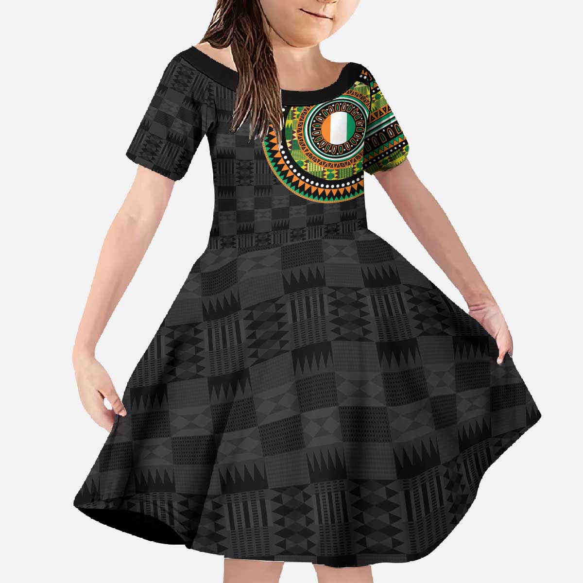 Ivory Coast Family Matching Off The Shoulder Long Sleeve Dress and Hawaiian Shirt African Tribal Pattern