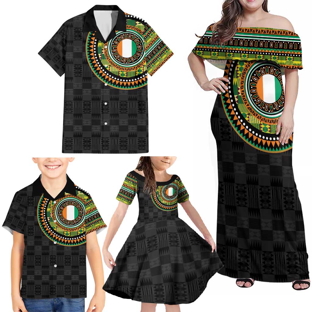 Ivory Coast Family Matching Off Shoulder Maxi Dress and Hawaiian Shirt African Tribal Pattern