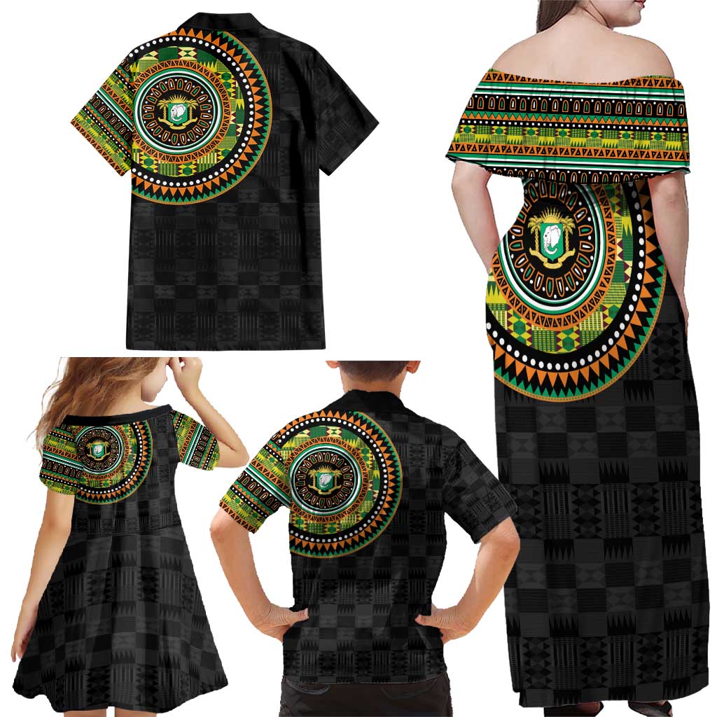 Ivory Coast Family Matching Off Shoulder Maxi Dress and Hawaiian Shirt African Tribal Pattern