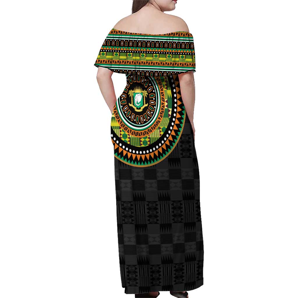 Ivory Coast Family Matching Off Shoulder Maxi Dress and Hawaiian Shirt African Tribal Pattern