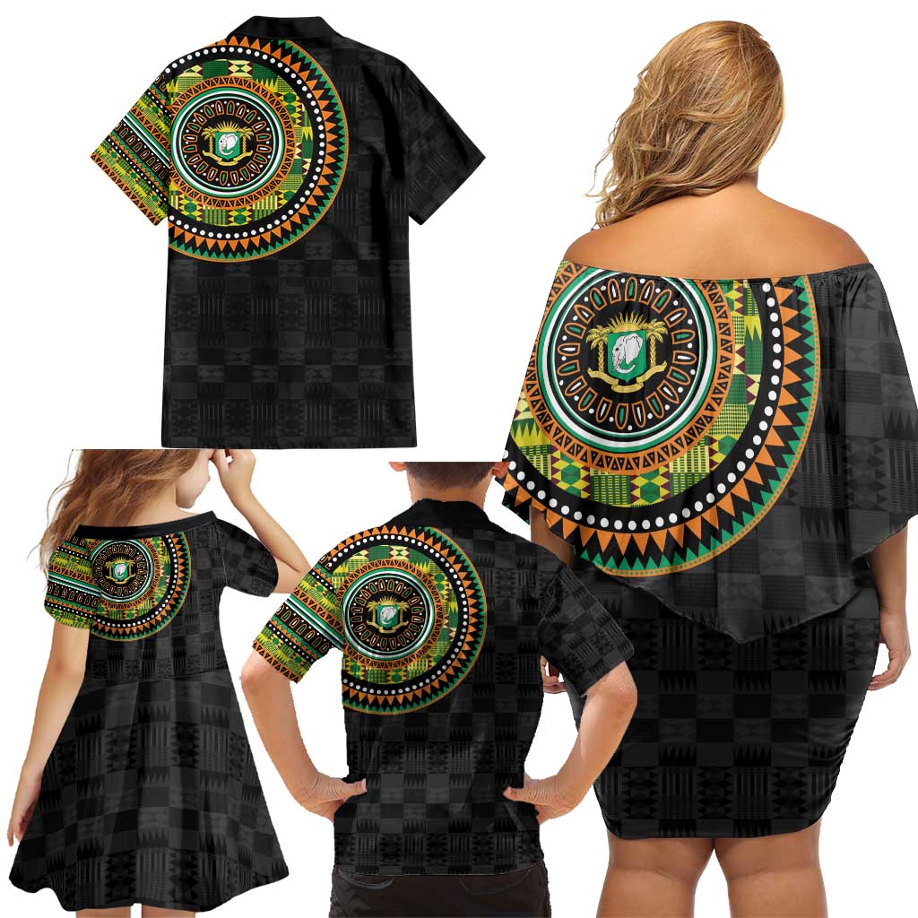 Ivory Coast Family Matching Off Shoulder Short Dress and Hawaiian Shirt African Tribal Pattern