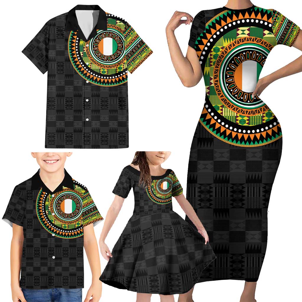Ivory Coast Family Matching Short Sleeve Bodycon Dress and Hawaiian Shirt African Tribal Pattern