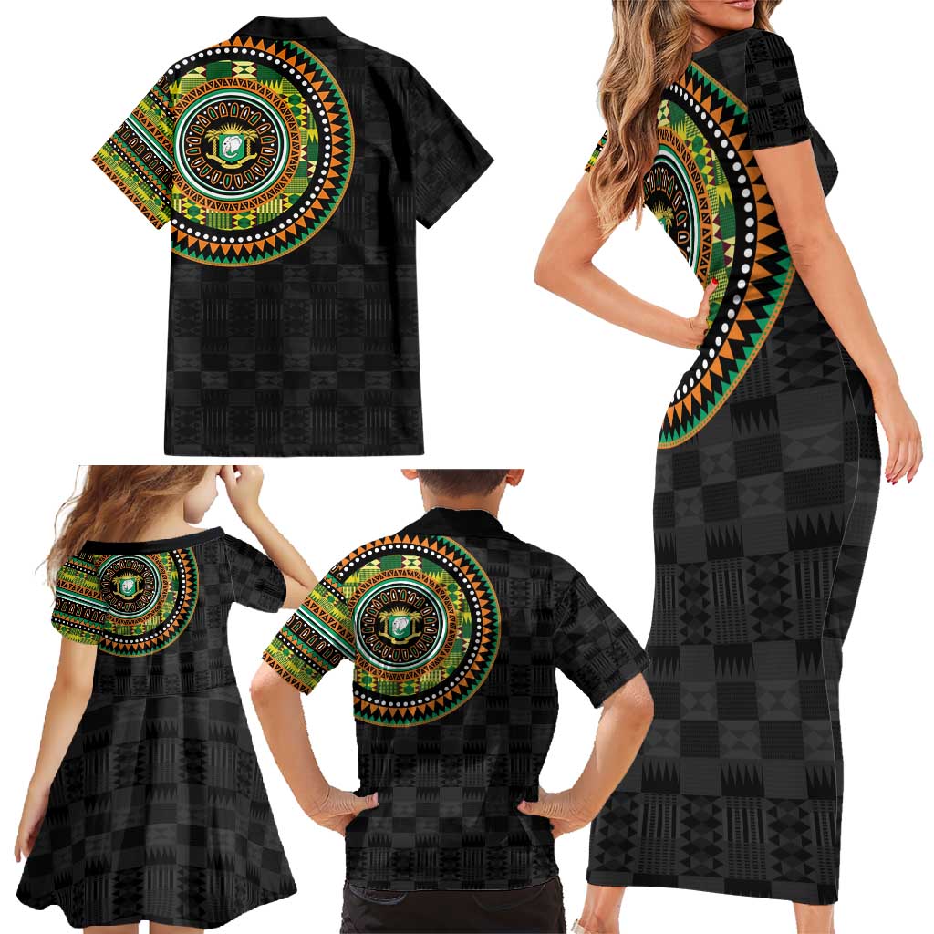 Ivory Coast Family Matching Short Sleeve Bodycon Dress and Hawaiian Shirt African Tribal Pattern