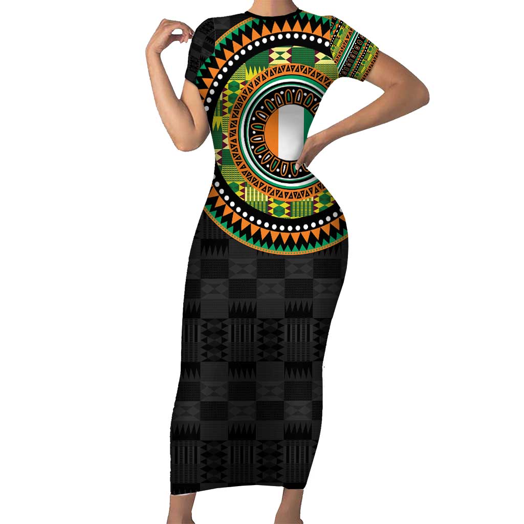 Ivory Coast Family Matching Short Sleeve Bodycon Dress and Hawaiian Shirt African Tribal Pattern
