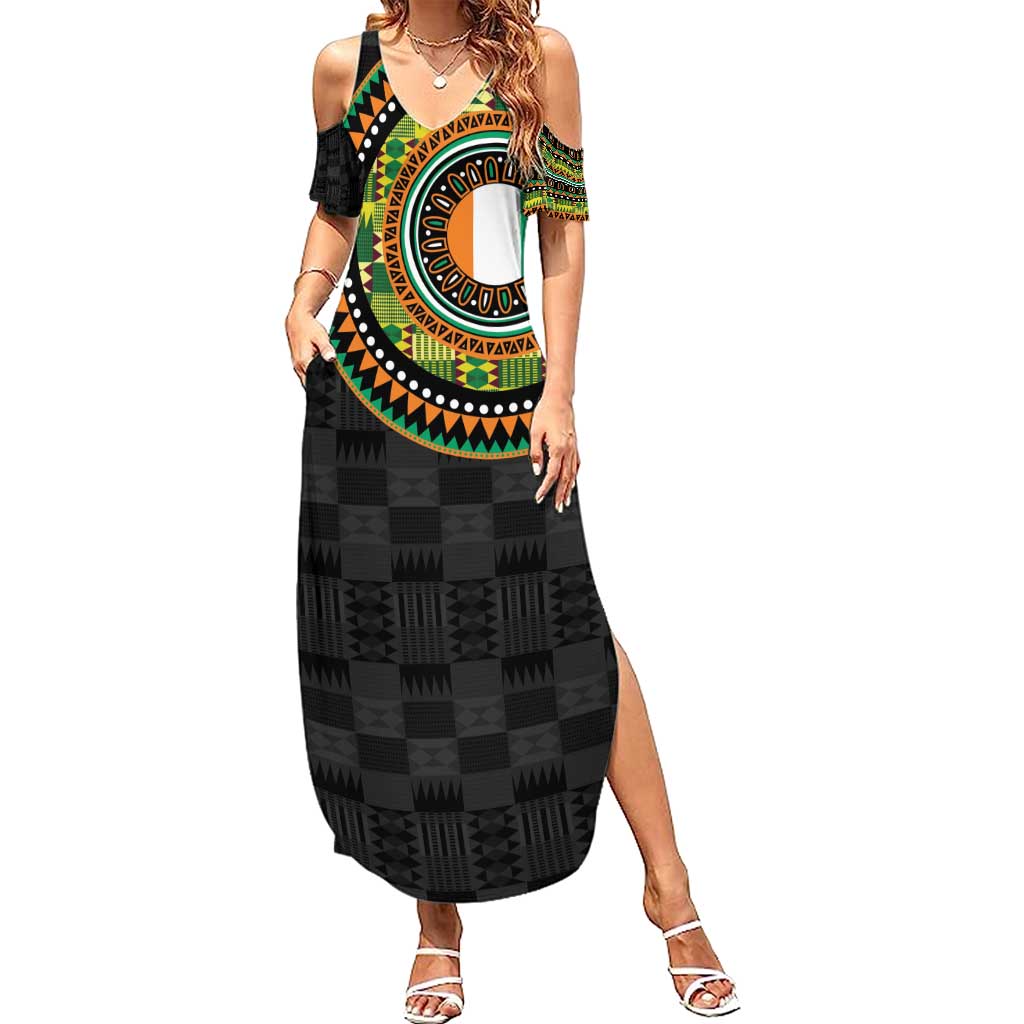 Ivory Coast Family Matching Summer Maxi Dress and Hawaiian Shirt African Tribal Pattern