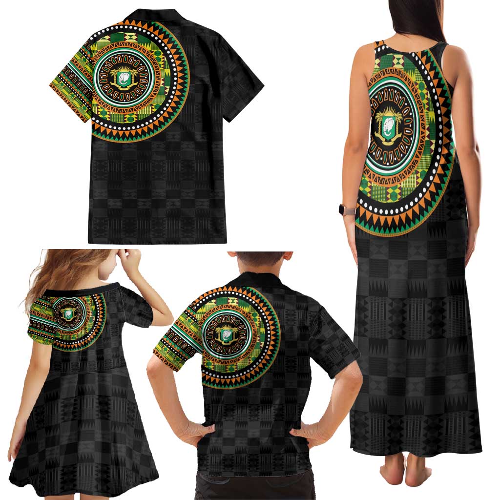 Ivory Coast Family Matching Tank Maxi Dress and Hawaiian Shirt African Tribal Pattern