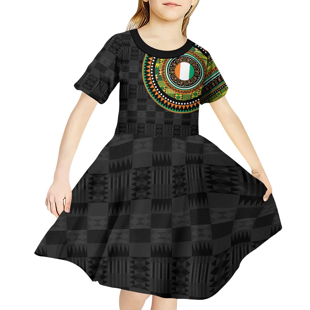 Ivory Coast Kid Short Sleeve Dress African Tribal Pattern