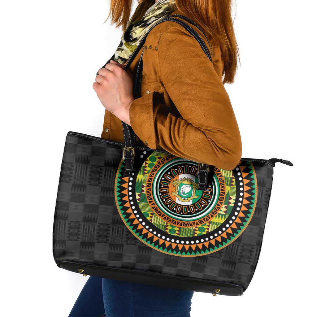 Ivory Coast Leather Tote Bag African Tribal Pattern