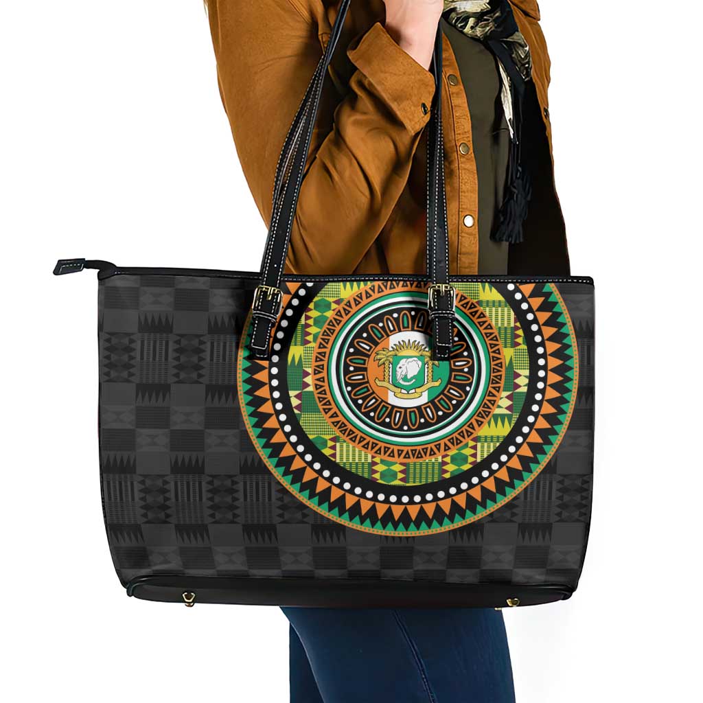 Ivory Coast Leather Tote Bag African Tribal Pattern