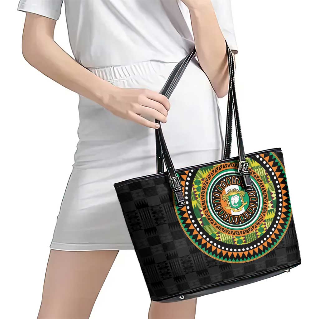 Ivory Coast Leather Tote Bag African Tribal Pattern