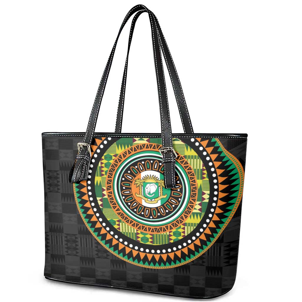 Ivory Coast Leather Tote Bag African Tribal Pattern